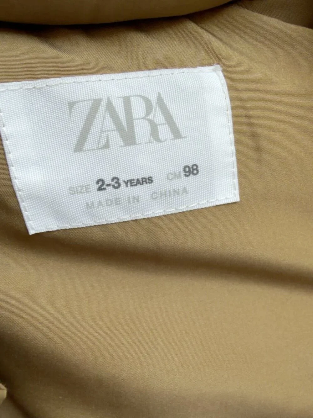 Zara Kids Puffer Vest 2-3Y 98cm Camel Khaki Fall Back to School